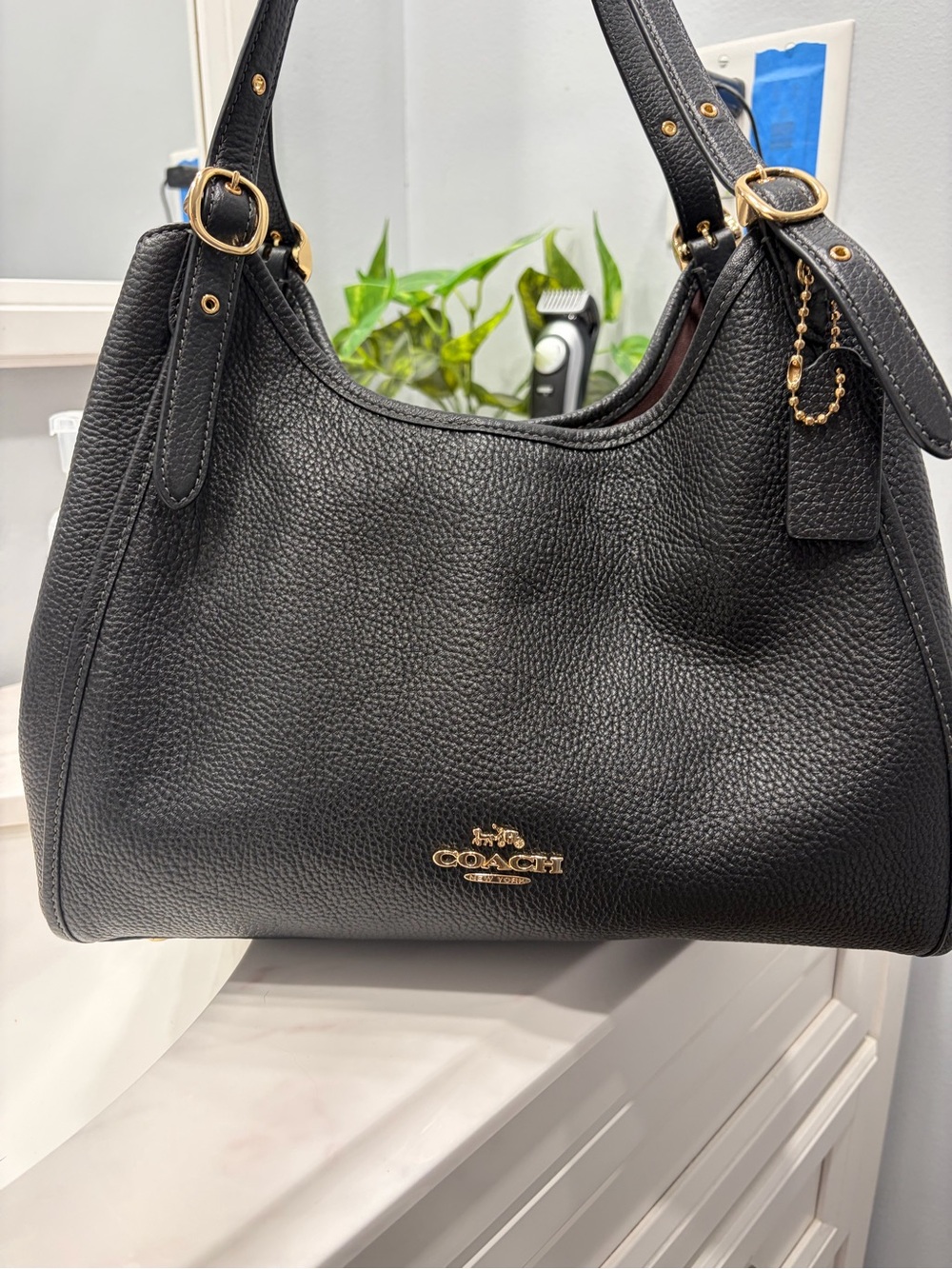Coach Black Pebbled Leather Shoulder Bag with Gold Hardware